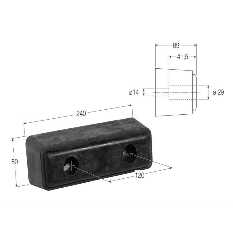 TOPE RECTANGULAR FRANCÉS GOMA TG-2 3003 245x80x90 mm