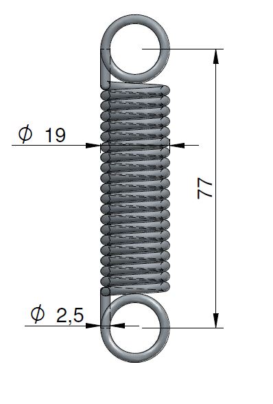 MUELLE TRACCIÓN d19x2,5 L.91 ANILLAS CENTRADAS (BAYONETA AL ALITE)