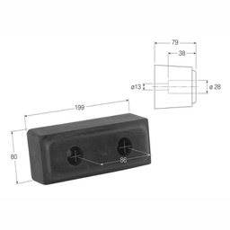 [009-001-040] TOPE RECTANGULAR FRANCÉS GOMA TG-1 3002 195x80x80 mm