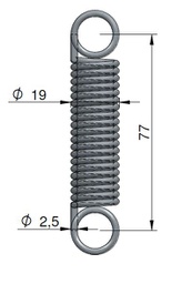 [024-002-015] MUELLE TRACCIÓN d19x2,5 L.91 ANILLAS CENTRADAS (BAYONETA AL ALITE)