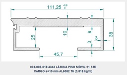 [029-022-002-30] LÁMINA GRUPO 1 PISO MÓVIL ALITE-CARGO 21 + CUÑA AL + JUNQUILLO, d.e.e=112 mm, e=10 mm, L=13.215 mm, Pp=50,6 kg (PERFIL AL 031-008-018 L=13.175 mm)