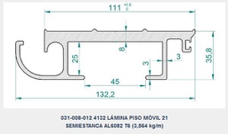 [029-022-006-50] LÁMINA GRUPO 1 PISO MÓVIL ALITE 21 SEMI LP + CUÑA AL + JUNQUILLO, d.e.e=112 mm, e=8 mm, L=13.215 mm, Pp=47,2 kg (PERFIL AL 031-008-012 L=13.175 mm)